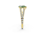 Yellow gold Fancy Green Pear Cut Diamond Split Shank Pavé Engagement Ring with Four-Prong Setting_105