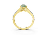 Yellow gold Fancy Green Pear Cut Diamond Split Shank Pavé Engagement Ring with Four-Prong Setting_106