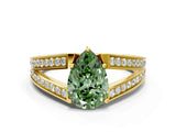 Yellow gold Fancy Green Pear Cut Diamond Split Shank Ring with Pavé Band and Four-Prong Setting_44