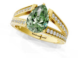 Yellow gold Fancy Green Pear Cut Diamond Split Shank Ring with Pavé Band and Four-Prong Setting_45