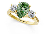 Yellow gold Fancy Green Pear Cut Diamond Three-Stone Engagement Ring with Prong Setting and Pavé Band_1