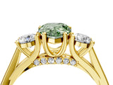 Yellow gold Fancy Green Pear Cut Diamond Three-Stone Engagement Ring with Prong Setting and Pavé Band_4