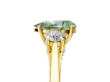 Yellow gold Fancy Green Pear Cut Diamond Three-Stone Engagement Ring with Prong Setting and Pavé Band_5