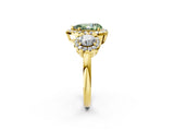 Yellow gold Fancy Green Pear Cut Diamond Three-Stone Halo Ring with Prong Setting and Pavé Accents_2