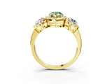 Yellow gold Fancy Green Pear Cut Diamond Three-Stone Halo Ring with Prong Setting and Pavé Accents_3