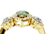 Yellow gold Fancy Green Pear Cut Diamond Three-Stone Halo Ring with Prong Setting and Pavé Accents_4