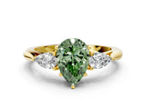 Yellow gold Fancy Green Pear Cut Diamond Three-Stone Ring with Pear Side Stones and Four-Prong Setting_82