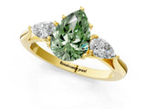 Yellow gold Fancy Green Pear Cut Diamond Three-Stone Ring with Pear Side Stones and Four-Prong Setting_83