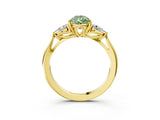 Yellow gold Fancy Green Pear Cut Diamond Three-Stone Ring with Pear Side Stones and Four-Prong Setting_85