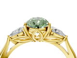 Yellow gold Fancy Green Pear Cut Diamond Three-Stone Ring with Pear Side Stones and Four-Prong Setting_86