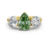 Yellow gold Fancy Green Pear Cut Diamond Three-Stone Ring with Prong Setting and Classic Band_121