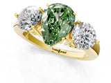 Yellow gold Fancy Green Pear Cut Diamond Three-Stone Ring with Prong Setting and Classic Band_122