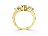 Yellow gold Fancy Green Pear Cut Diamond Three-Stone Ring with Prong Setting and Classic Band_124