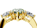 Yellow gold Fancy Green Pear Cut Diamond Three-Stone Ring with Prong Setting and Classic Band_125