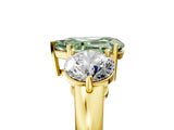 Yellow gold Fancy Green Pear Cut Diamond Three-Stone Ring with Prong Setting and Classic Band_126