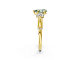 Yellow gold Fancy Green Pear Cut Diamond Three-Stone Ring with Prong Setting and Pavé Band_2