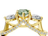 Yellow gold Fancy Green Pear Cut Diamond Three-Stone Ring with Prong Setting and Pavé Band_4