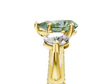 Yellow gold Fancy Green Pear Cut Diamond Three-Stone Ring with Prong Setting and Pavé Band_5