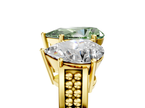 Yellow gold Fancy Green Pear Cut Diamond Three-Stone Ring with Prong Setting and Textured Band_17