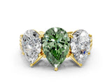 Yellow gold Fancy Green Pear Cut Diamond Three-Stone Ring with Prong Setting and Textured Band_24