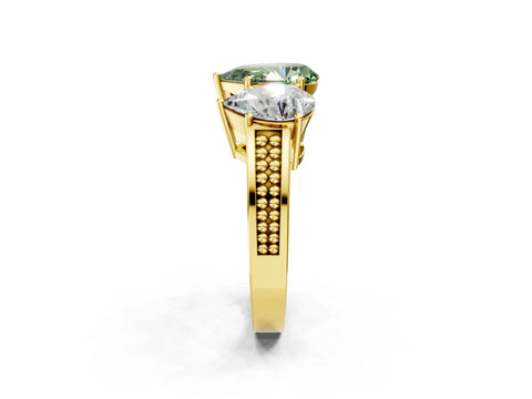 Yellow gold Fancy Green Pear Cut Diamond Three-Stone Ring with Prong Setting and Textured Band_26