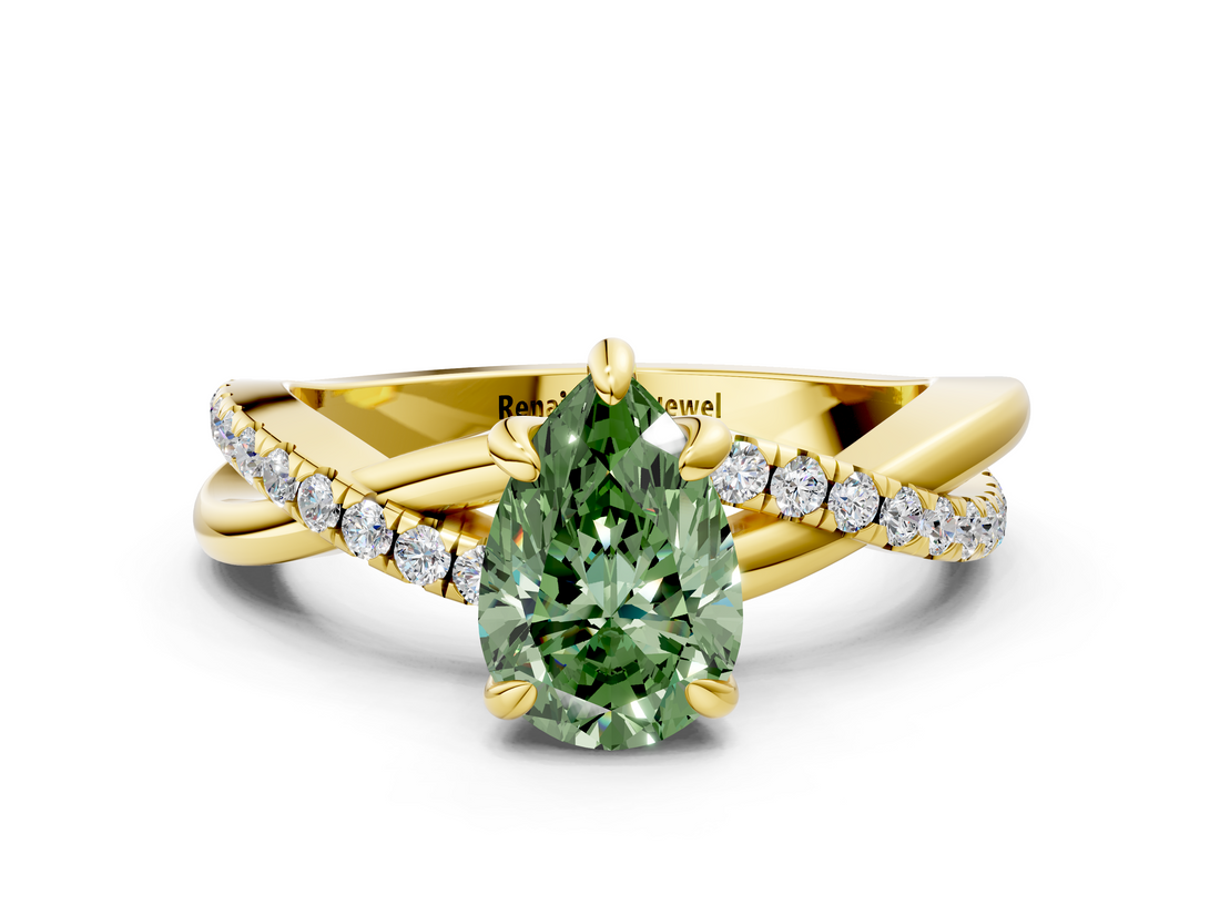 Yellow gold Fancy Green Pear  Cut Diamond Twist Band Solitaire with Prong Setting_24
