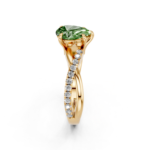 Yellow gold Fancy Green Pear  Cut Diamond Twist Band Solitaire with Prong Setting_4
