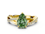 Yellow gold Fancy Green Pear  Cut Diamond Twisted Band Engagement Ring with Prong Setting_3