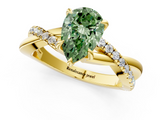 Yellow gold Fancy Green Pear  Cut Diamond Twisted Band with Pavé Setting and Four-Prong Setting_21