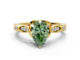 Yellow gold Fancy Green Pear  Cut Diamond with Milgrain Marquise and Bezel Accents on a Solitaire Band with Prong Setting_213