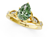 Yellow gold Fancy Green Pear  Cut Diamond with Milgrain Marquise and Bezel Accents on a Solitaire Band with Prong Setting_214
