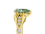 Yellow gold Fancy Green Pear  Cut Diamond with Milgrain Marquise and Bezel Accents on a Solitaire Band with Prong Setting_218