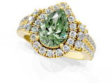Yellow gold Fancy Green Pear  Cut Double Halo Diamond Engagement Ring with Pave Band and Four-Prong Setting_26