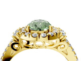 Yellow gold Fancy Green Pear  Cut Double Halo Diamond Engagement Ring with Pave Band and Four-Prong Setting_29