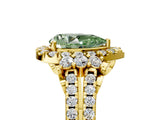 Yellow gold Fancy Green Pear  Cut Double Halo Diamond Engagement Ring with Pave Band and Four-Prong Setting_30