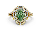 Yellow gold Fancy Green Pear  Cut Double Halo Split Shank Diamond Ring with Prong Setting_49