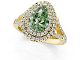 Yellow gold Fancy Green Pear  Cut Double Halo Split Shank Diamond Ring with Prong Setting_50