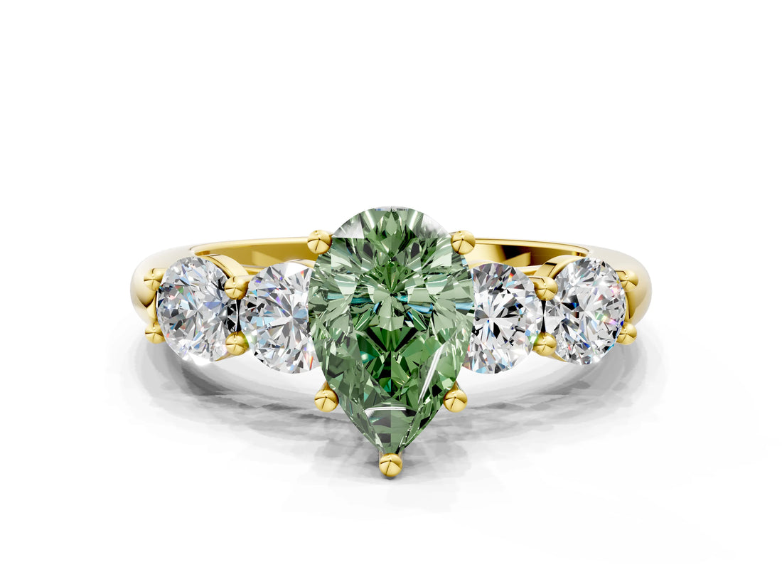 Yellow gold Fancy Green Pear  Cut Five-Stone Prong Set Diamond Ring with Classic Band_32