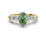 Yellow gold Fancy Green Pear  Cut Five-Stone Prong Set Diamond Ring with Classic Band_32