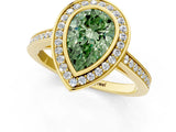 Yellow gold Fancy Green Pear Cut Halo Bezel Diamond Pave Band Ring_1