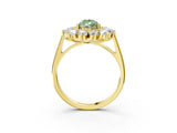 Yellow gold Fancy Green Pear Cut Halo Cluster Diamond Ring with Pave Band and Four-Prong Setting_15