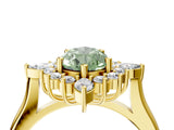 Yellow gold Fancy Green Pear Cut Halo Diamond Cluster Ring with Marquise and Round Stones on a White Gold Band with Prong Setting_4