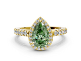 Yellow gold Fancy Green Pear  Cut Halo Diamond Engagement Ring with Pave Band and Four-Prong Setting_28