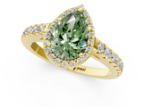 Yellow gold Fancy Green Pear  Cut Halo Diamond Engagement Ring with Pave Band and Four-Prong Setting_29