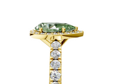 Yellow gold Fancy Green Pear  Cut Halo Diamond Engagement Ring with Pave Band and Four-Prong Setting_33