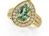 Yellow gold Fancy Green Pear Cut Halo Diamond Engagement Ring with Pave Split Shank and Four-Prong Setting_13
