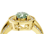 Yellow gold Fancy Green Pear Cut Halo Diamond Engagement Ring with Pave Split Shank and Four-Prong Setting_16