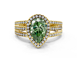 Yellow gold Fancy Green Pear  Cut Halo Diamond Engagement Ring with Split Shank and Four-Prong Setting_19