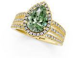 Yellow gold Fancy Green Pear  Cut Halo Diamond Engagement Ring with Split Shank and Four-Prong Setting_20