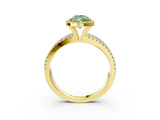 Yellow gold Fancy Green Pear  Cut Halo Diamond Engagement Ring with Split Shank and Four-Prong Setting_22